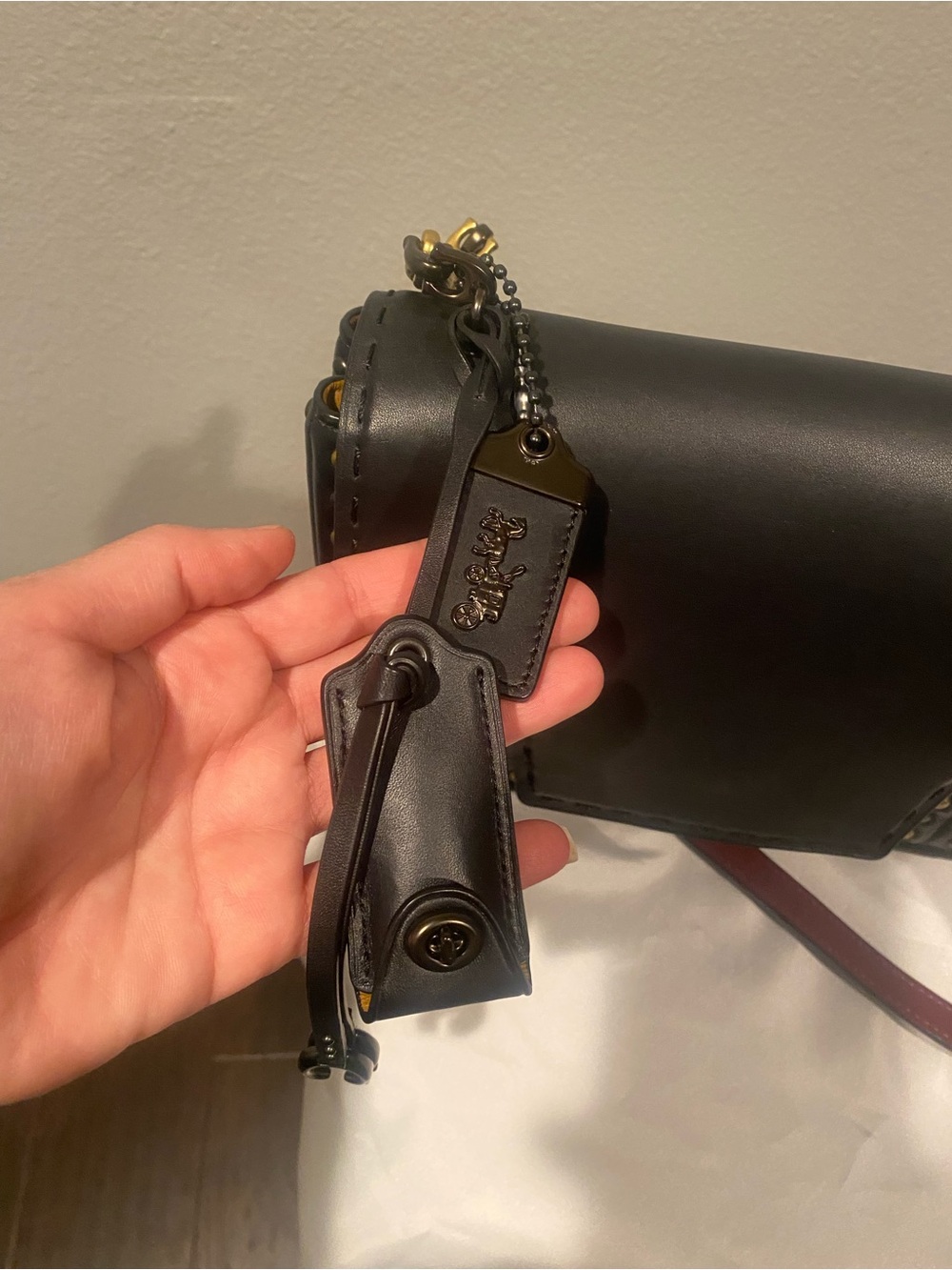 Coach Black Leather Studded Shoulder Bag with Gold Accents - Picture 8 of 11